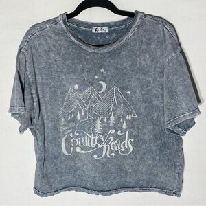 Rustee Distressed Light Grey Cropped Oversized Graphic Tee M Country Roads